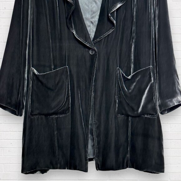 POETRY Velvet Silk Blend Single Button Gray Oversized Jacket Blazer 2XL 16 - Picture 2 of 8